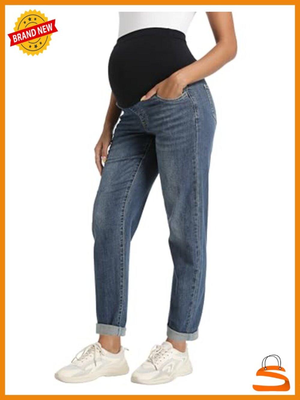 Maternity Boyfriend Jeans Over Belly Stretchy Denim Loose Fit Pregnancy